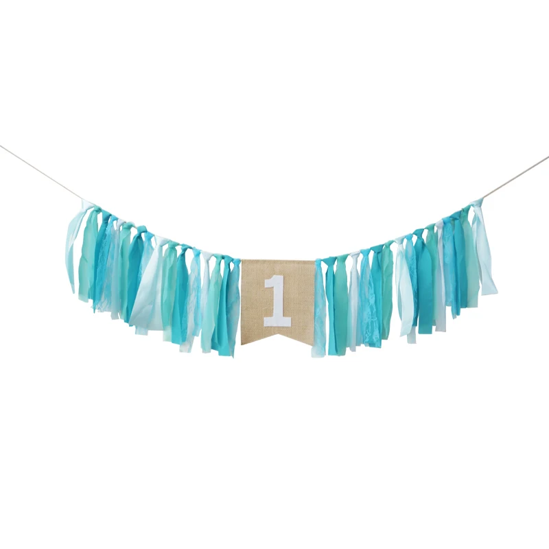 

Ocean Blue Ribbon Banner Baby Shower Flag Birthday Party Mermaid theme Table wai Chair Decoration Deco Anniversaire
