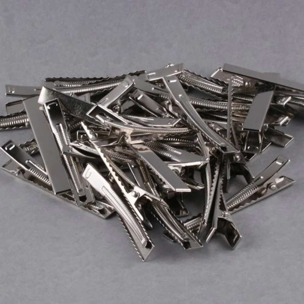 High quality 50 pcs Silver Flat Metal Single Prong Alligator Hair Clips Barrette for Bows DIY accessories hairpins accessories