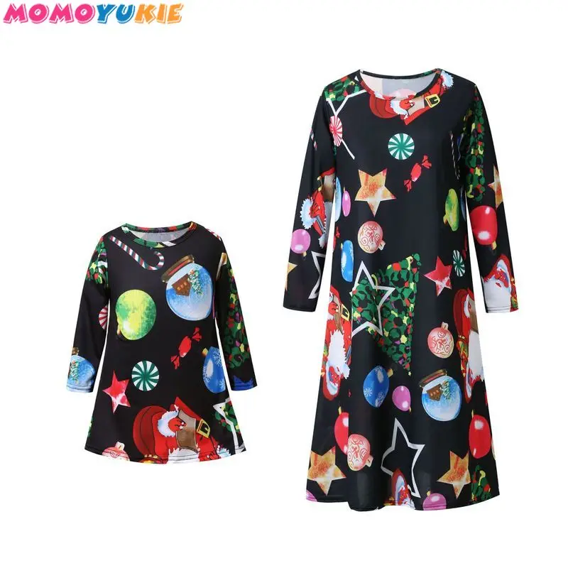 

2018 Christmas Dress Mother Daughter Matching Clothes Winter Autumn Women Girls Party Dresses Family Christmas Pajamas plus size