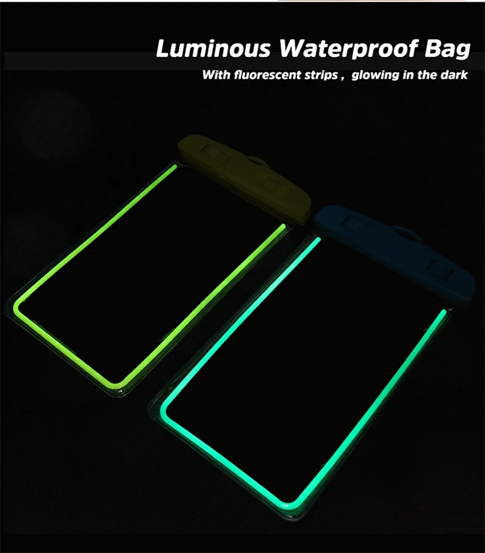 For iPhone 7 8 X Phone Bags Cases Luminous Waterproof Bag For xiaomi Mi A2 Outdoor Swimming Diving Waterproof Smartphone Case