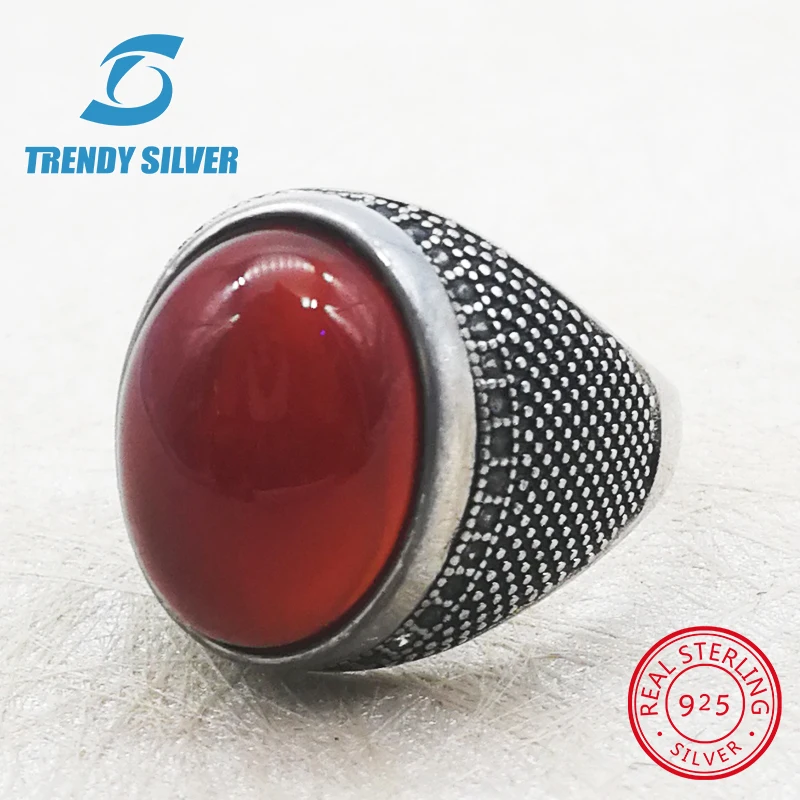 

silver 925 fine jewelry man rings men accessories turquoise gemstone natural black onyx red agate TRENDY SILVER TCR8032