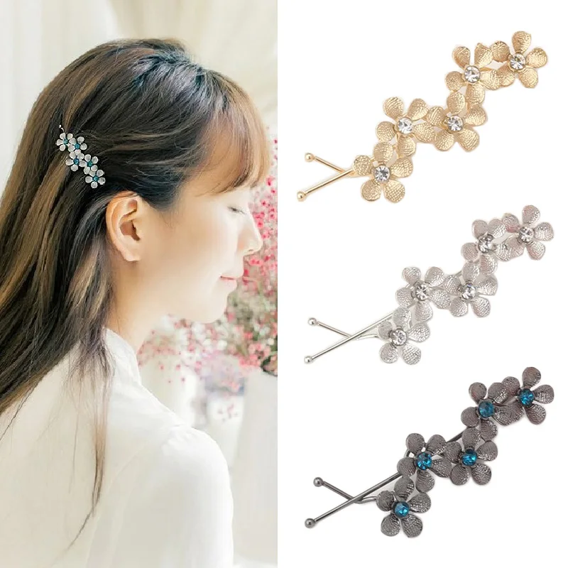 

Women's Flower Hair Clip Barrettes Hairpins Hair Accessories Headwear Girl Floral Clamps Hairgrip Rhinestone Hairclip Headdress