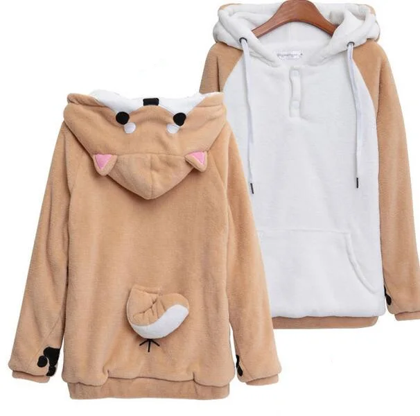 Harajuku японский Kawaii толстовки женские с ушками милые Doge Muco зимние плюшевые Muco!