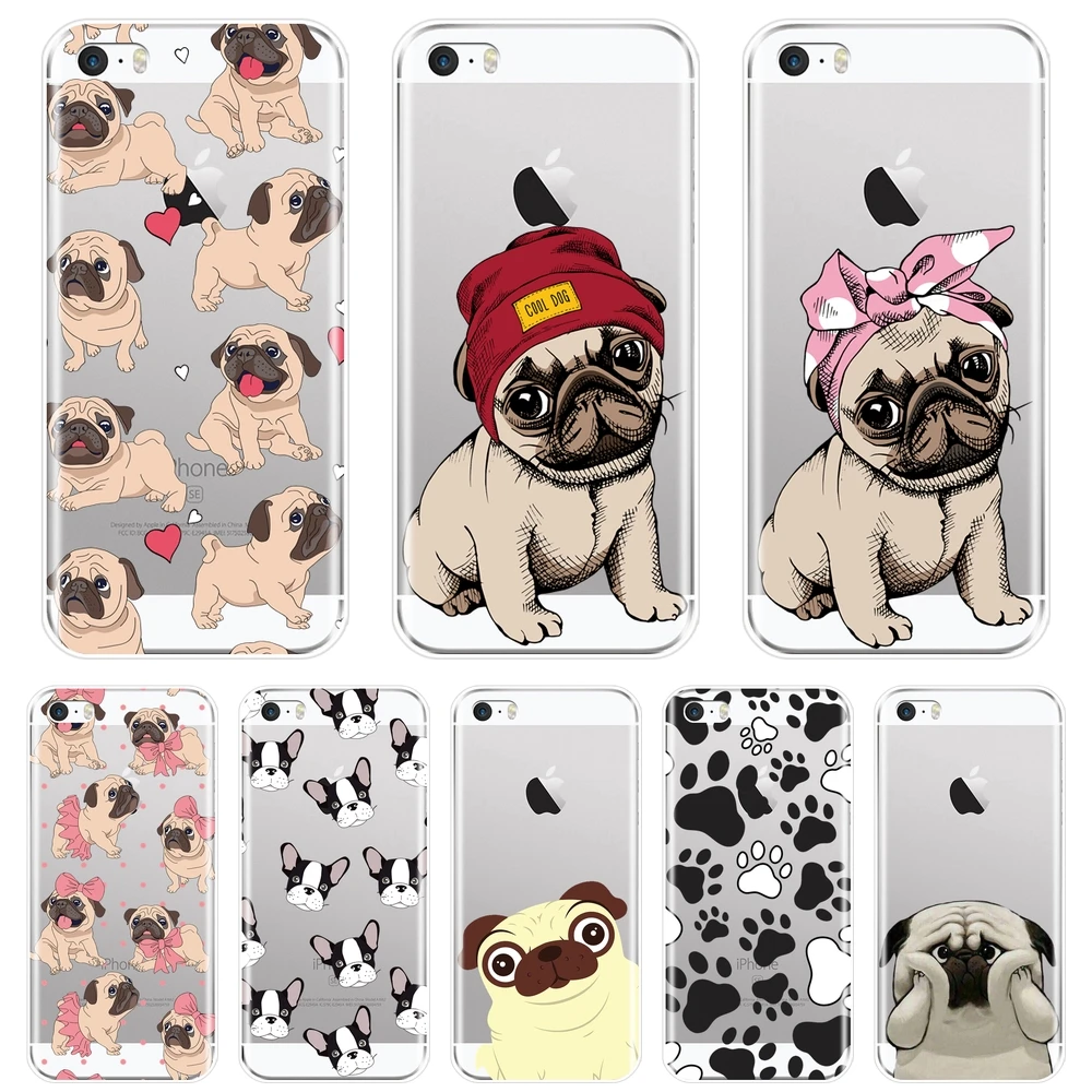 

Phone Case For Apple iPhone 4 4S 5 5C 5S SE Case Silicone Pug French Bulldog Dog Puppy Kawaii Soft Back Cover For iPhone 4 5 S