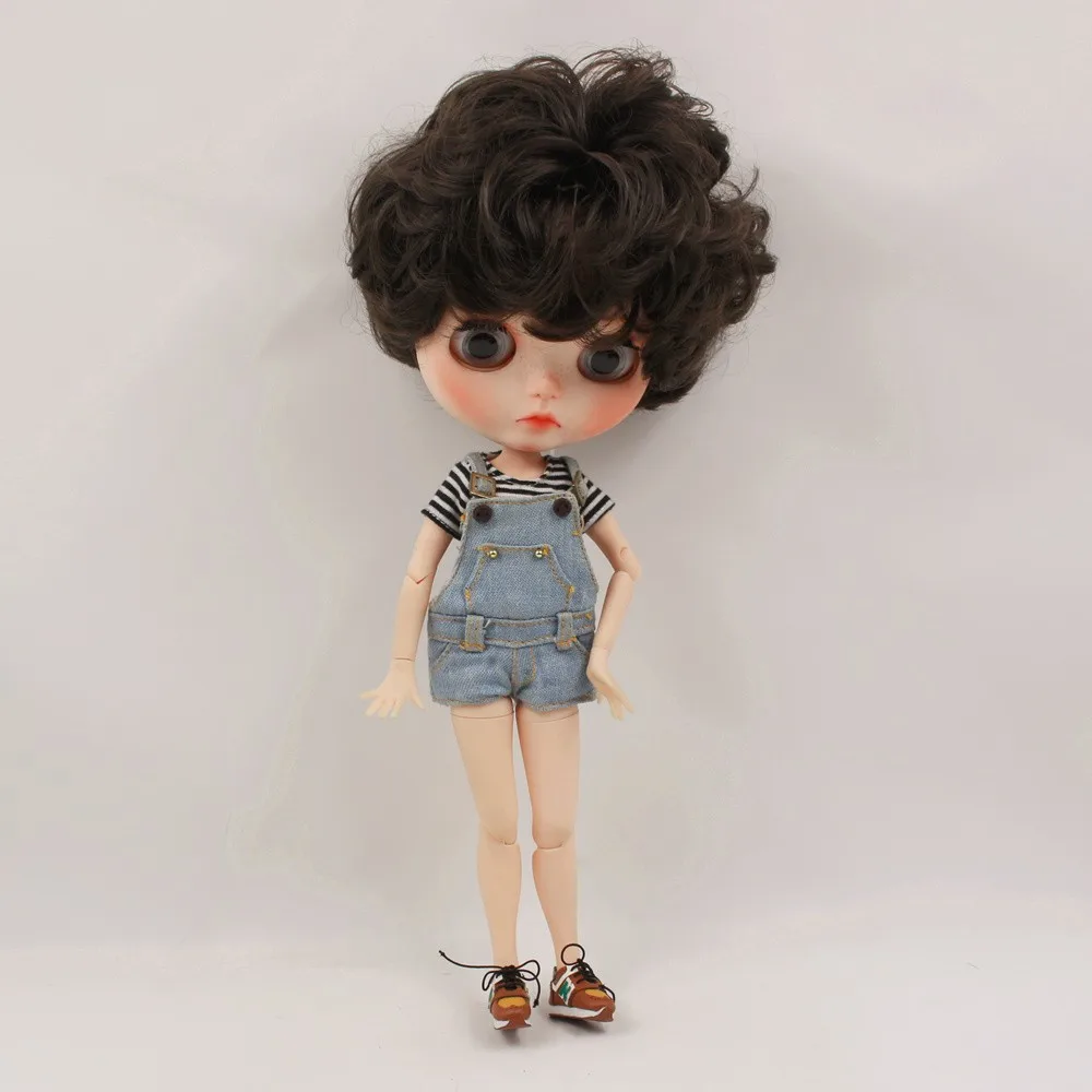 Neo Blythe Doll Black White Striped T-Shirt with Overall 2