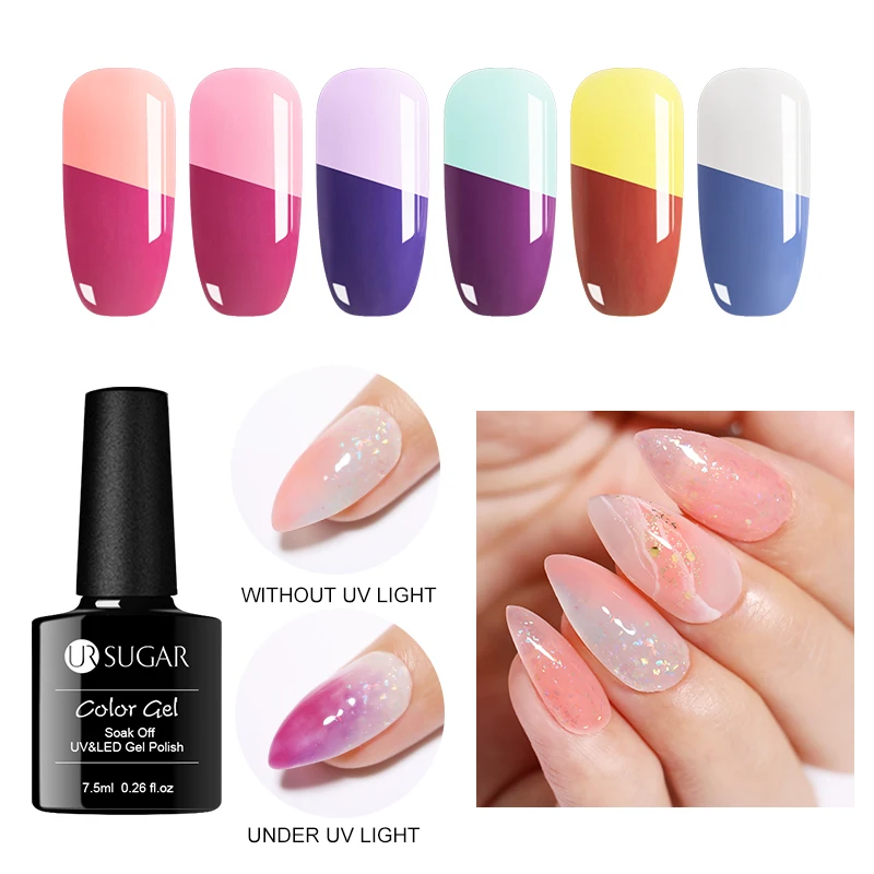 

UR SUGAR 7.5ml Light-sensitive Gel Nail Polish Color Changing Soak Off UV LED Nail Art Gel Varnish Lacquer 6 Colors DIY