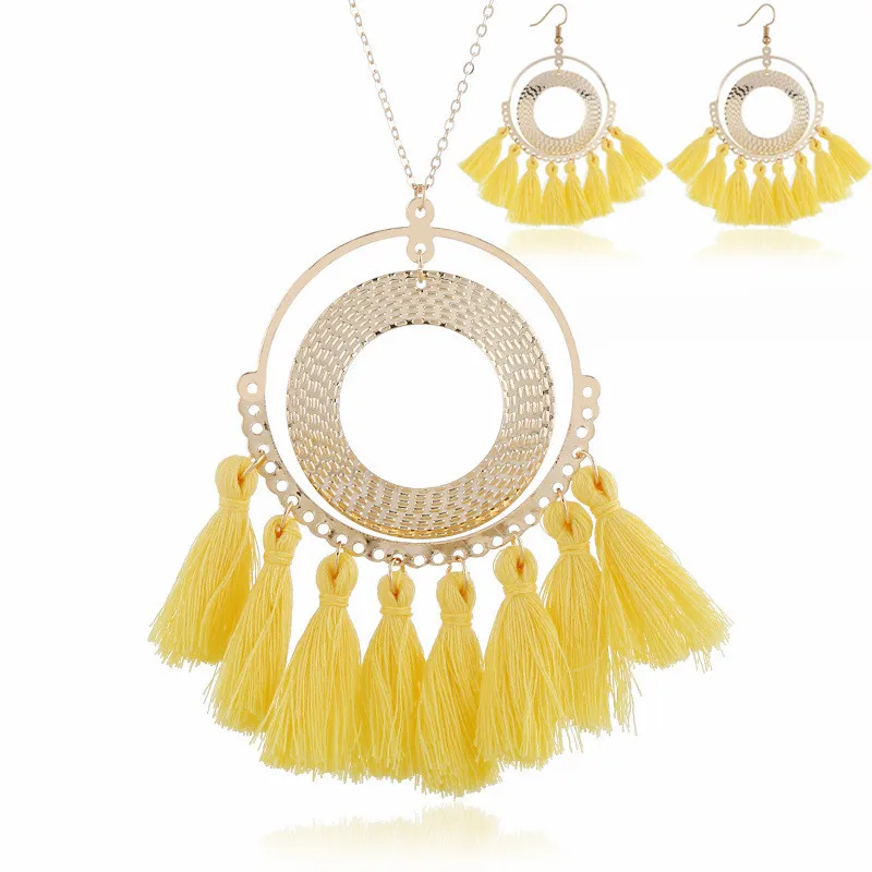 DIEZI, богемные разноцветные кисти, ожерелье, серьги для женщин, массивные модные ювелирные изделия, чокеры, ожерелье, цепочка в богемном стиле, ожерелье - Окраска металла: yellow