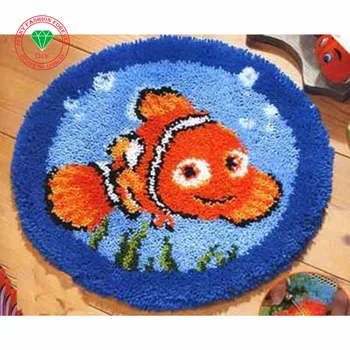 

Unfinished Crocheting Rug Yarn Cushion Embroidery Carpet Cartoon Bear DIY Mat Needlework Kit Latch Hook Rug Kit Fish picture