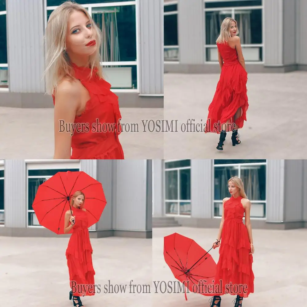 YOSIMI 2017 Summer Maxi Elegant Chiffon Vintage Ruffles Long Dress Stand-neck Beach Long Dresses Party Sexy Lady Tunic Red YOSIMI 2017 Summer Maxi Elegant Chiffon Vintage Ruffles Long Dress Stand-neck Beach Long Dresses Party Sexy Lady Tunic Red
