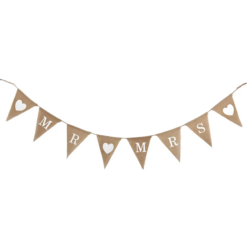 

Rustic Garland MR MRS Vintage Wedding Photo Props Jute Burlap Banner Bunting Pennant Party Hanging Decoration centerpieces