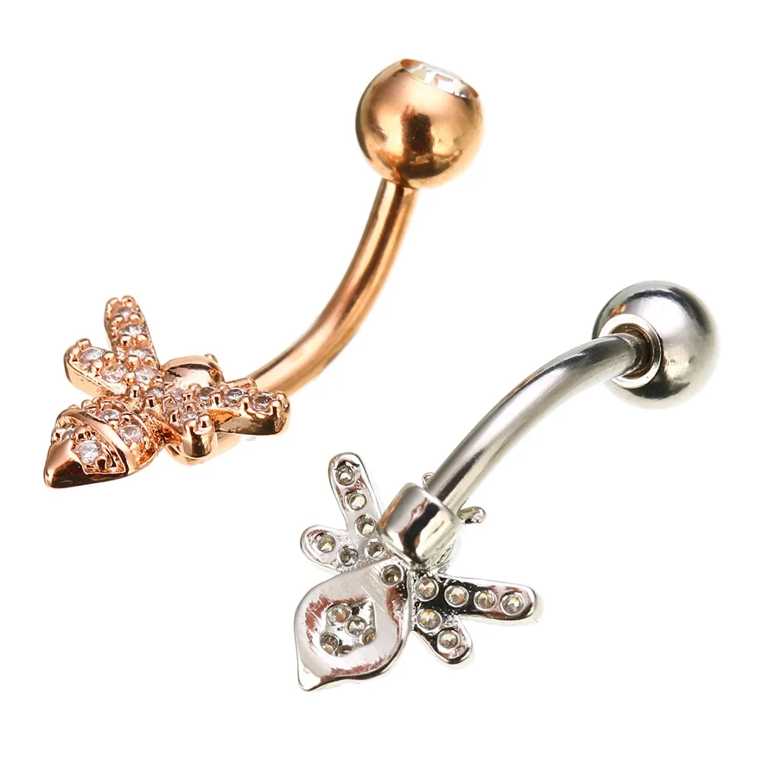 Stainless Steel piercing ombligo Crystal Jewelry Fashion Women Honeybee Navel Belly Button Ring Shellhard pendientes mujer moda