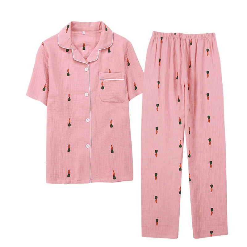 

KISBINI 2018 Fashion Summer Autumn Women Pajamas Sets Cotton Short Sleeves+Pants Carrot Pattern Nightgown Sleepwear 1Set