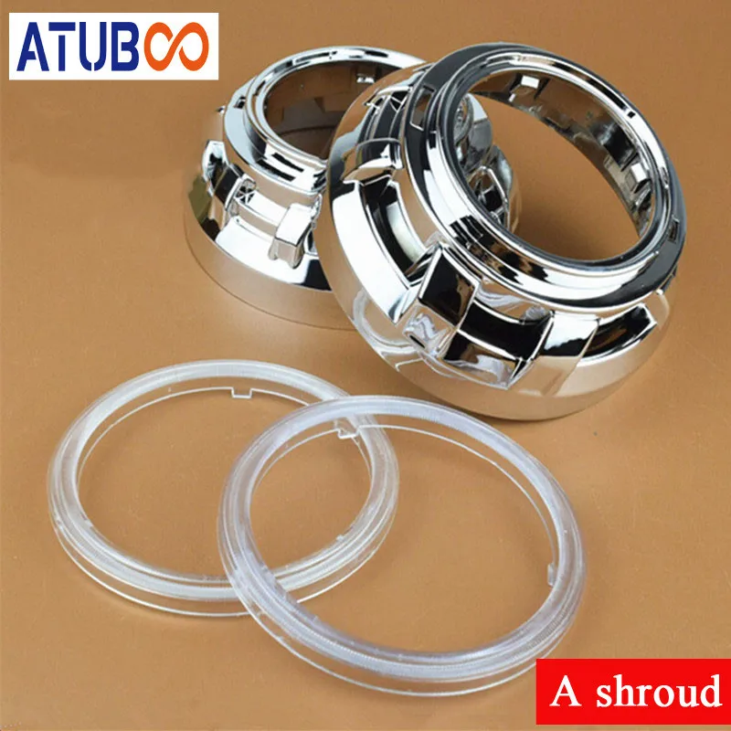 

2pcs/Lot 3" Projector Lens Shroud High temperature resistant plastic mask Headlight Cover with Angel eye pc Ring