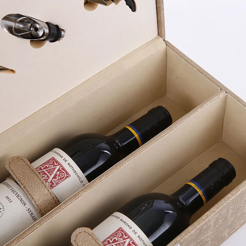 Золотая коробка для хранения красного вина с винным набором сумки для вина высокое качество Platane дерево красное вино перевозчик подарочная упаковочная коробка с кожаной сумкой