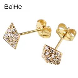 BAIHE Solid 14 К желтого золота 0.22ct F-G/SI 100% из натуральной бриллиантами Обручение Мода Fine Jewelry уникальный элегантный серьги