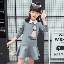 Весеннее платье для девочек, Детские платья для девочек, осеннее платье с рисунком кота, одежда для маленьких девочек, размеры для 3, 4, 5, 6, 7, 8, 9, 10, 11, 12 лет