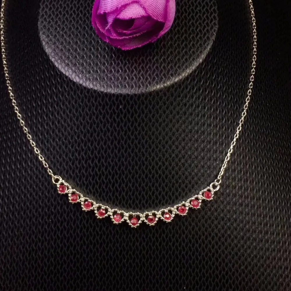 Uloveido Tested Natural Ruby Chain Necklace for Women 925 Sterling Silver Jewelry 2*2mm*11 Pcs Velvet Box Certificate FN186 | Украшения и