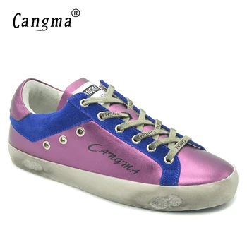 

CANGMA Original Top Quality Girls Purple Casual Shoes Autumn Comfortable Shoes Patent Leather Sneakers Women Flats Vintage