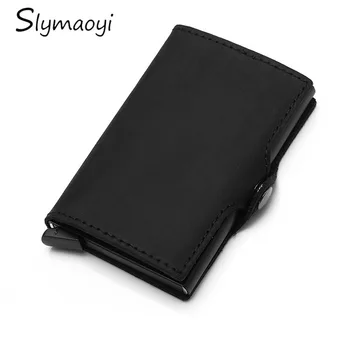 

Genuine Leather Credit Card Holder Case Anti Rfid Protector Wallet Aluminum Men Women Metal Bank Business id Card Holder