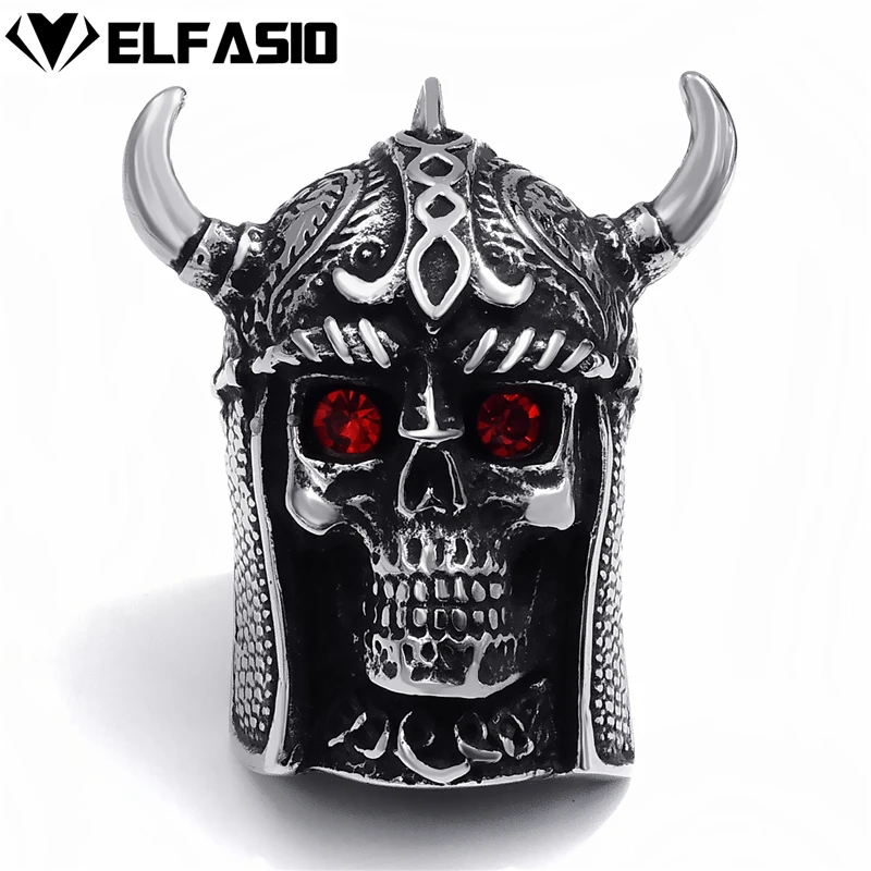 

Men's Stainless Steel Ring Silver Demon Knight Skull Red Eyes Biker Jewelry Size 8-13