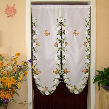 

American style hollow floral butterfly embroidery finished door curtain half-curtain House decoration Partition curtain 2017 gif