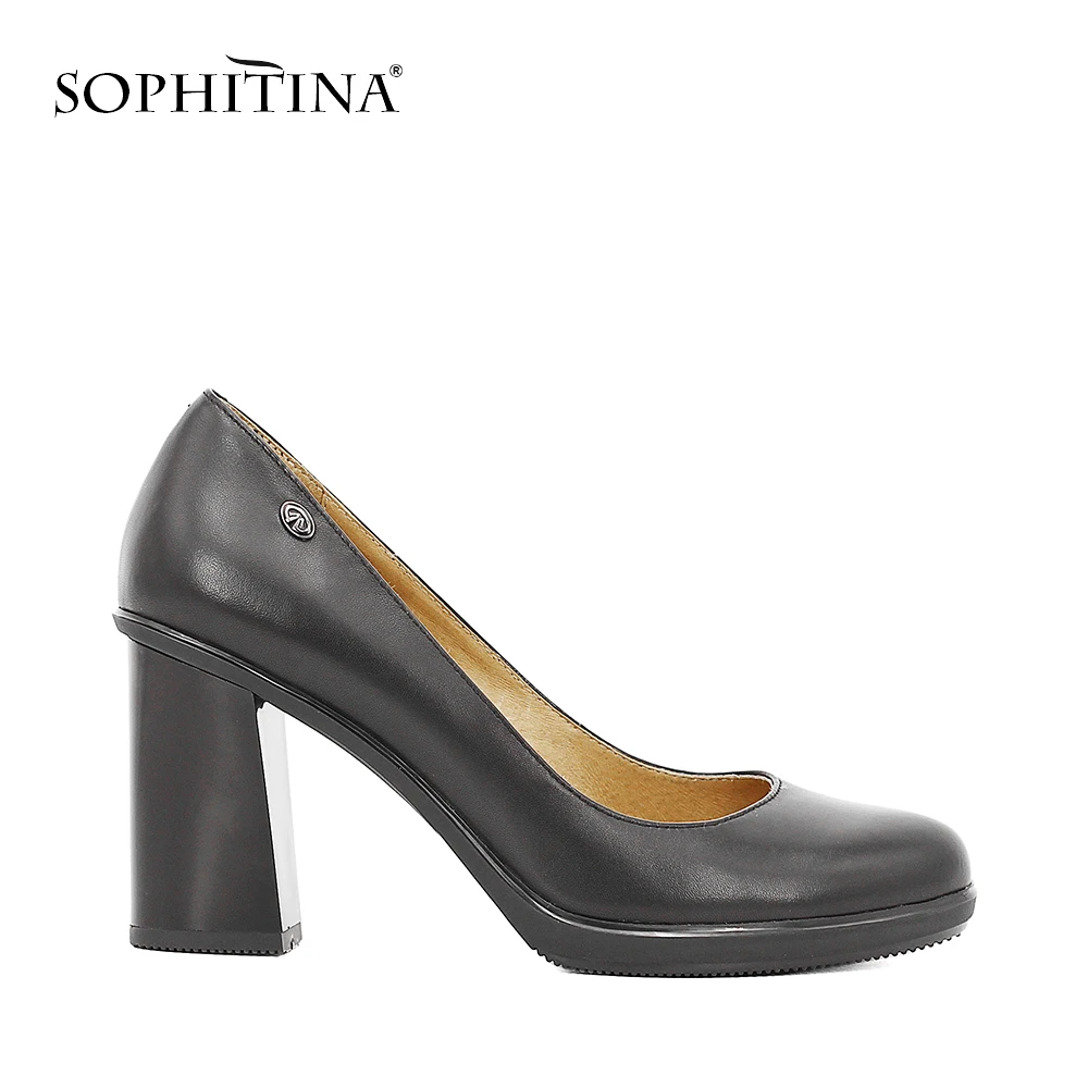 

SOPHITINA Elegant Lady Pumps High Quality Genuine Leather Round Toe High Thick Heels Platform Party Office Dress Shoes Women D11