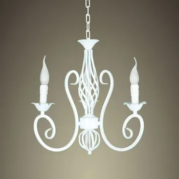 

Wrought Iron Chandelier E14*3pcs LED Candle Light White vintage rustic Pendant Lamp for home study room living room