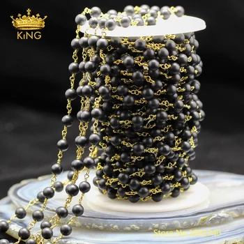 

5meters 6mm Black Matted Pearl Beads Rosary Chains Wholesale,Frosted Round Pearl Shell Wire Wrapped Plated Bronze Chains ZJ217-5