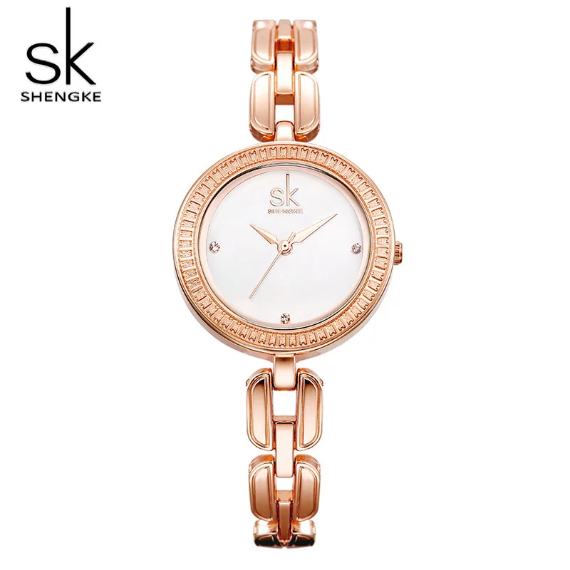 Женские часы Shengke кварцевые с круглыми циферблатами розовое золото 2019|clock brand|clock