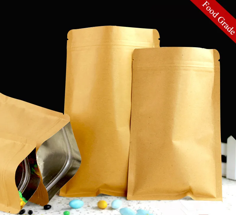 Download 6x8cm Kraft Paper Packaging Bag Food Paper Bag Flat Zipper Bag Small Kraft paper Bag Zip ...