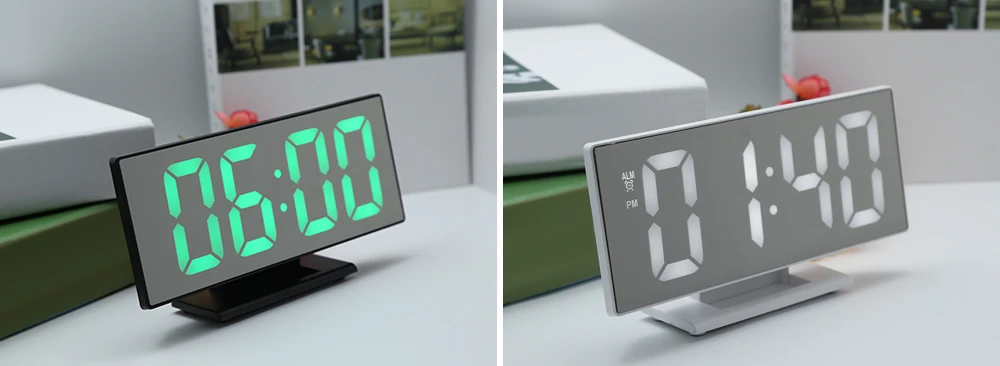 Digital Mirror Surface Alarm Clock with Large LED Display USB Port for Bedroom