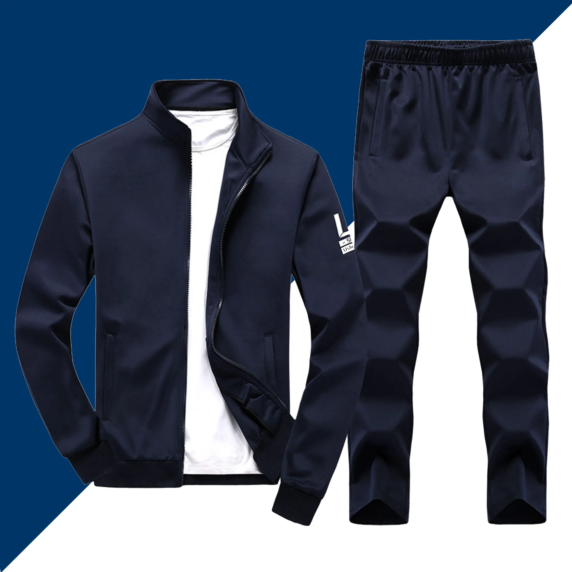 

Men Sportswear Suits 2019 Spring Autumn Casual Tracksuit Men Sets Fashion Stand Collar Sweatshirt+Sweatpants 2 Pieces Sweatsuits