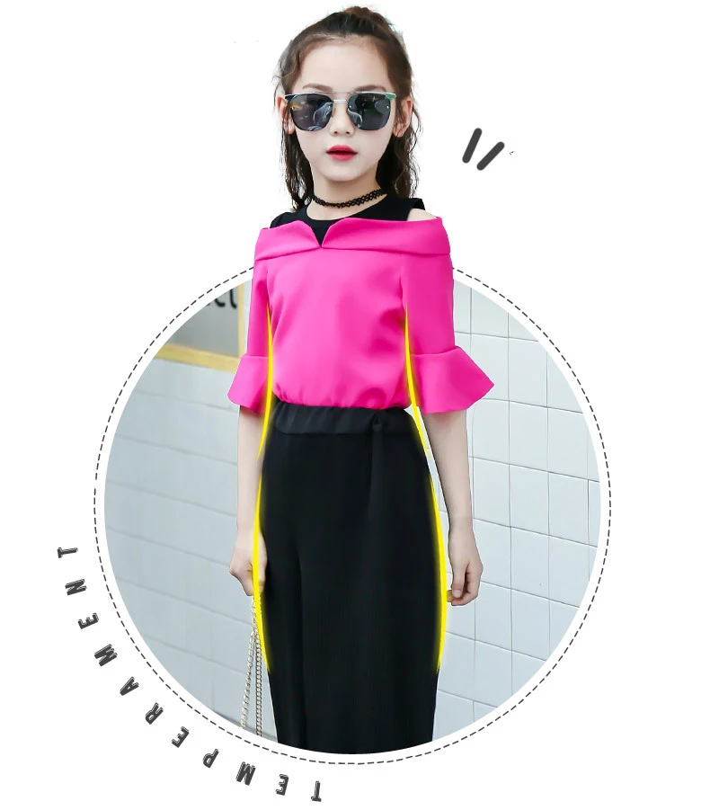 Fashion Teenage Clothes For Girls Outfits Summer Chiffon Shirt Pants Kids Suit 2 Piece Casual Children Clothing Set 12 14 Years (2)