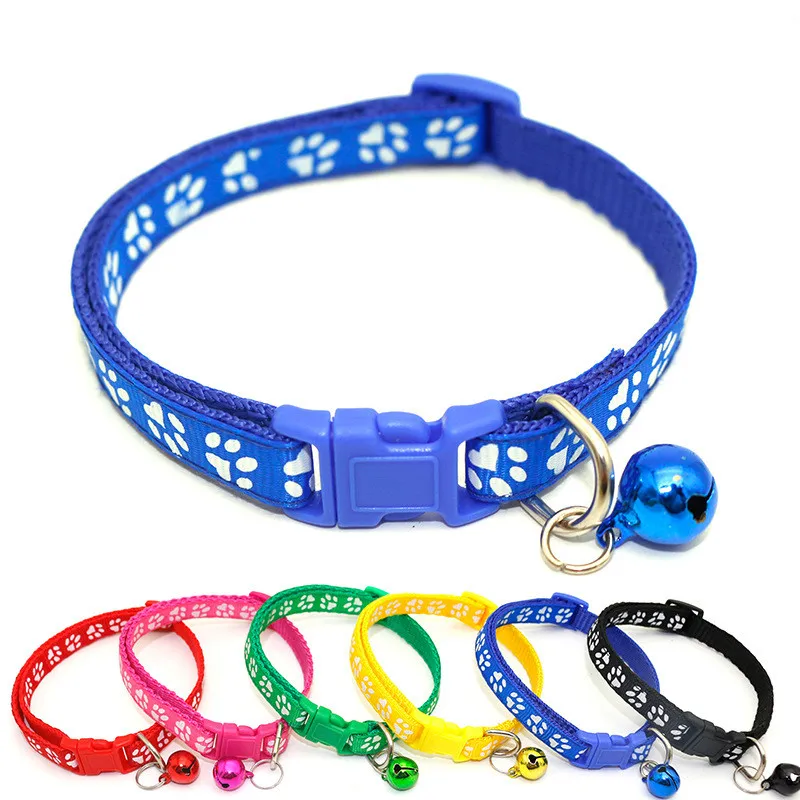 

Footprint Nylon Pet Kitten Collar Dog Collar Pet Puppy cat collar Lovely Adjustable with bells Patch printing Puppy Necklace