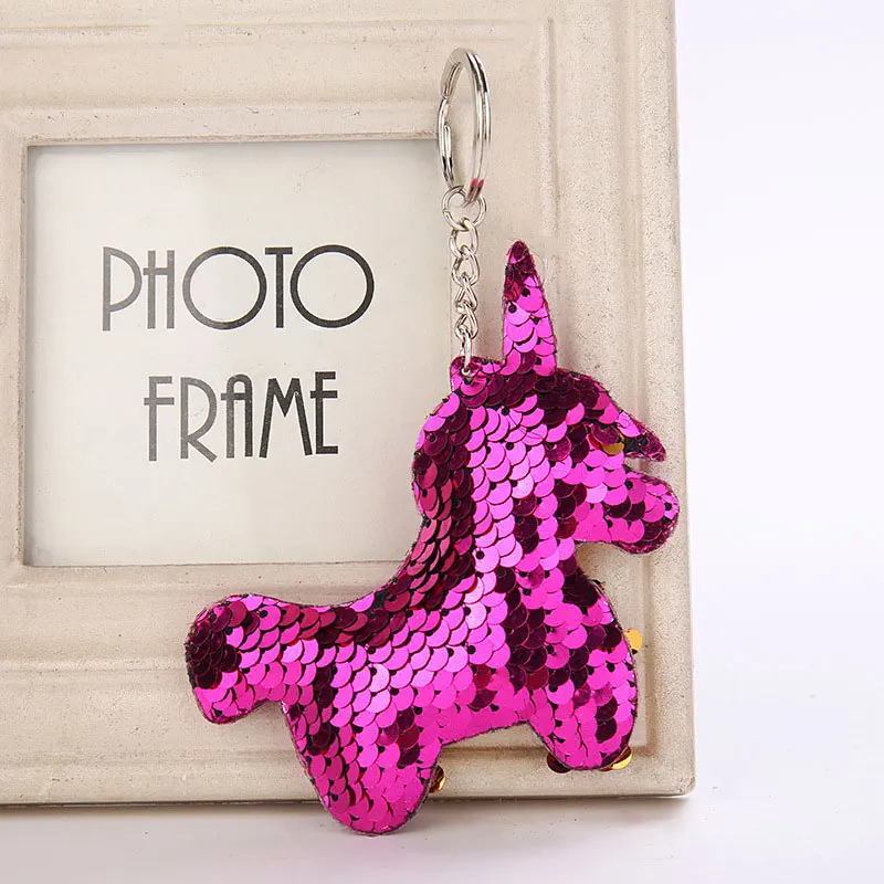 

15*8cm Unicorn bear Cat Keychain Glitter Pompom Sequins Key Chain Gifts for Women Llaveros Mujer Car Bag Accessories Key Ring