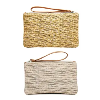 

Fashion New Women Ladies Summer Beach Straw Wallet Multifunction Lady Female Casual Zipper Purse Card Phone Holder Case Handbag