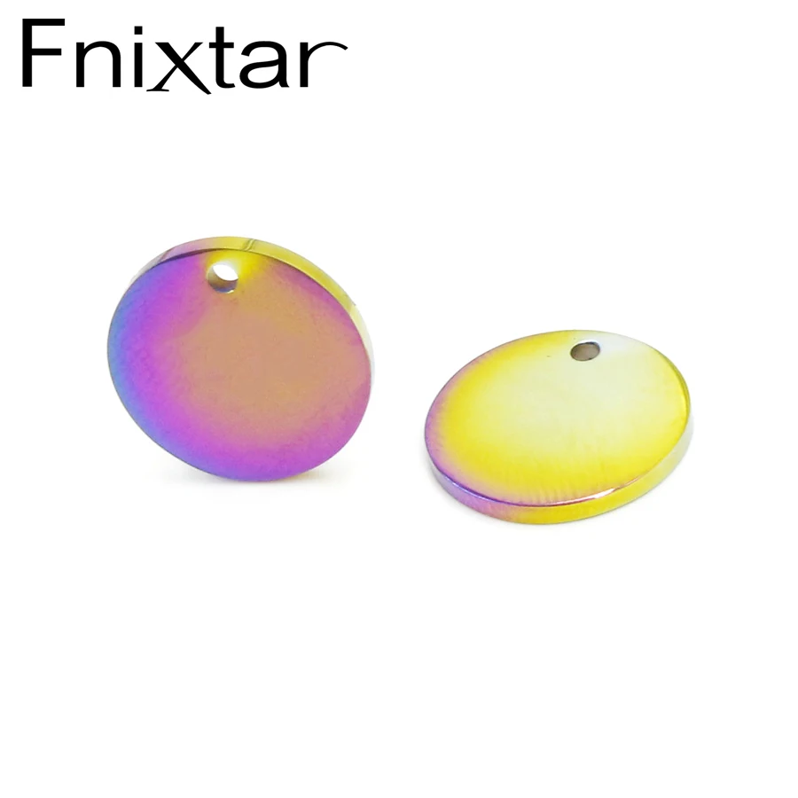 

Fnixtar Rainbow Color Stainless Steel Mirror Polished Round Charm Disc Pendant DIY Engraved Charms Plate 15mm 20piece/lot