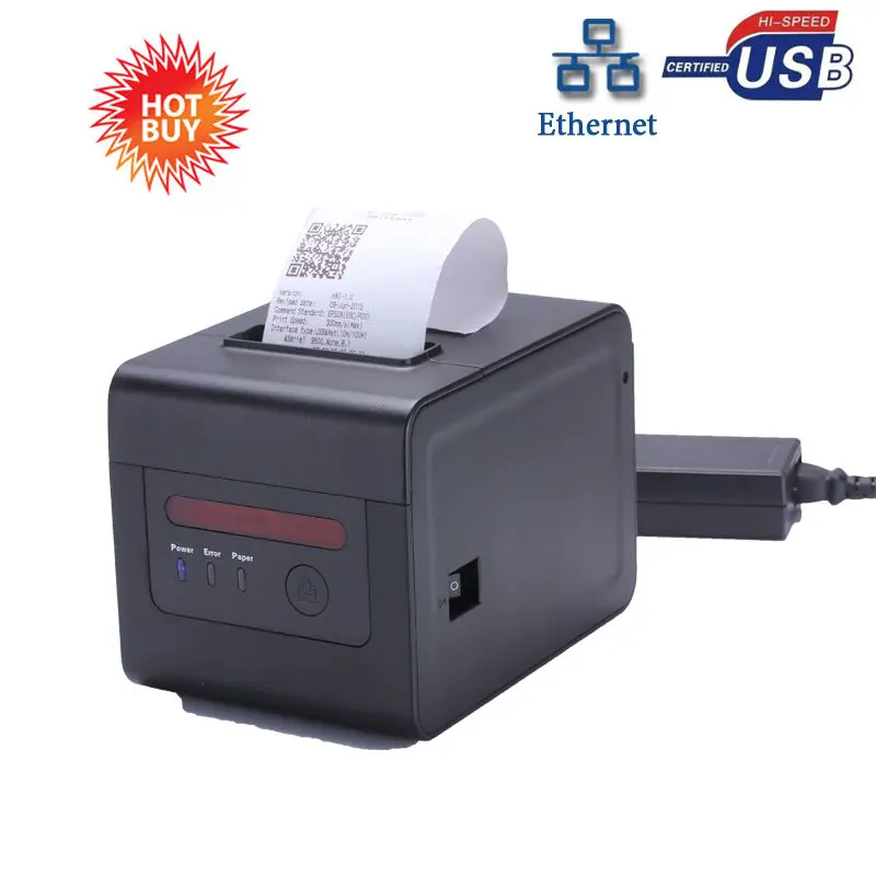 80mm POS machine network thermal receipt printer with cutter, wall hanging, dust cover,buzzer