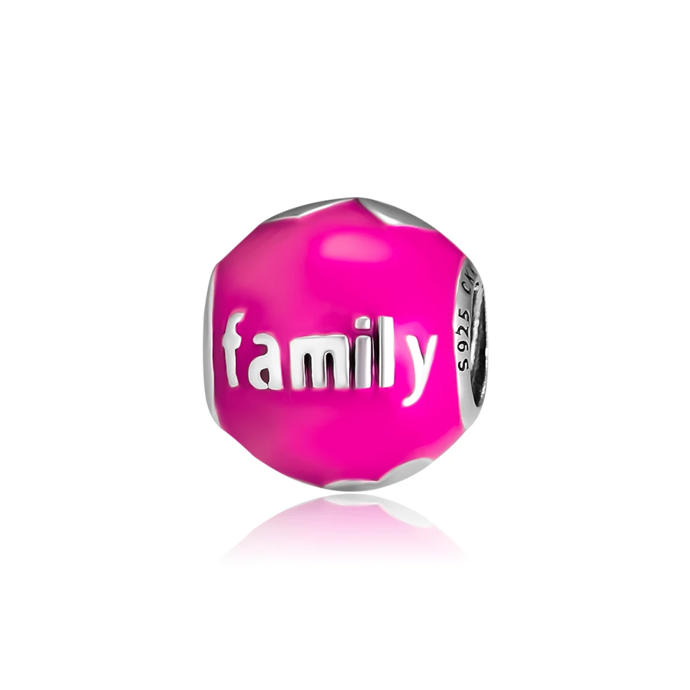 

CKK 925 Sterling Silver Bead Family Love Charm Fits Pandora Bracelet Charms Jewelry Making pulseira carmim,Carmine Rose Enamel