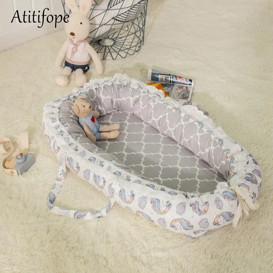 85*50*10cm Baby Cotton Foldable Bed Removable Newborn Crib Portable An Crown Bionic Bed Folding Washable baby crib