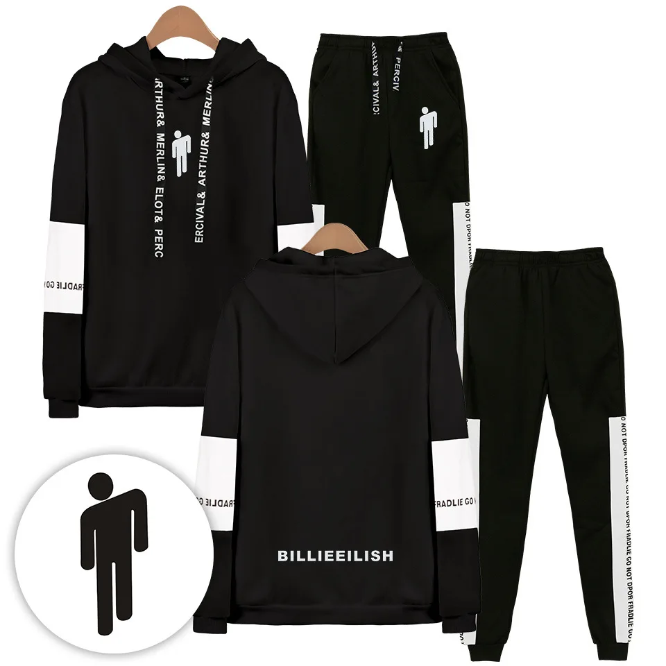 Женские наборы Billie Eilish с принтом, длинный рукав, толстовка с капюшоном+ штаны, комплект из 2 предметов, спортивные костюмы, костюм из двух предметов, спортивная одежда