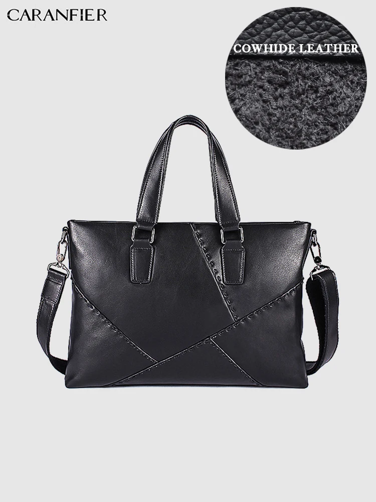 

CARANFIER Mens Briefcase Genuine Cowhide Leather Multi-function Business Messenger Bags Large Capacity Laptop Office Handbags