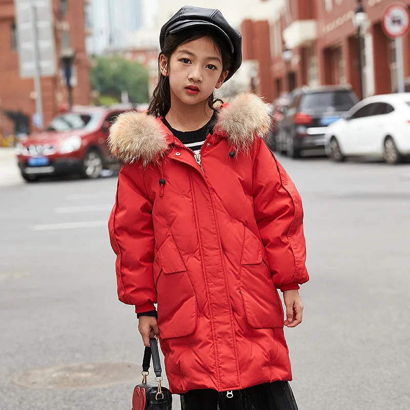 

Fur Hooded Girl Winter Jacket and Jacket Coat Parenting Long Down Jacket Kids Girls Clothes Children Pike Coat Baby Girl Costume