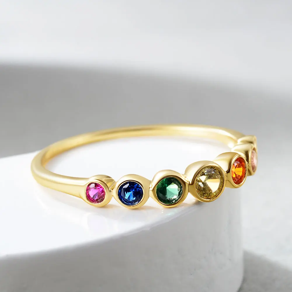 E 925 пробы Серебряное Радужное кольцо с камнями для женщин 14K Позолоченное серебряное ювелирное изделие Кольца цвет Кубический Цирконий обручальные кольца