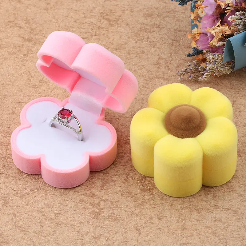 

1 Piece lovely Flower Jewelry Box Velvet wedding Ring box Necklace Display Box Gift box Container Case for Jewelry Packaging