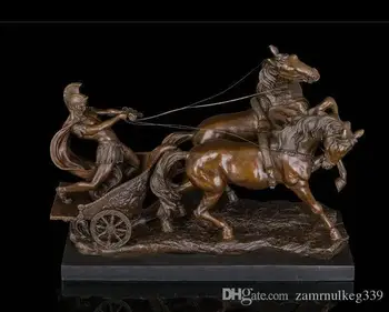 

Art Deco Sculpture Rome Chariot Warrior Soldier Drive Two Horses Bronze Statue