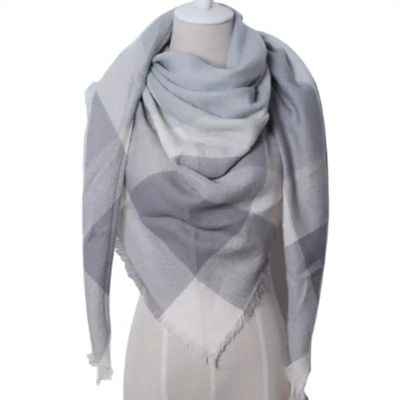 Женский зимний теплый шарф с треугольниками, винтажный клетчатый большой длинный шарф с принтом, Кашемировое вязаное одеяло с кисточкой