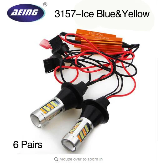 

AEING 6 Paire 3157 No Hyper Flash/Canbus Error Free SwitchbackLEDs Bulbs Ice Blue&Yellow Signal Light DRL