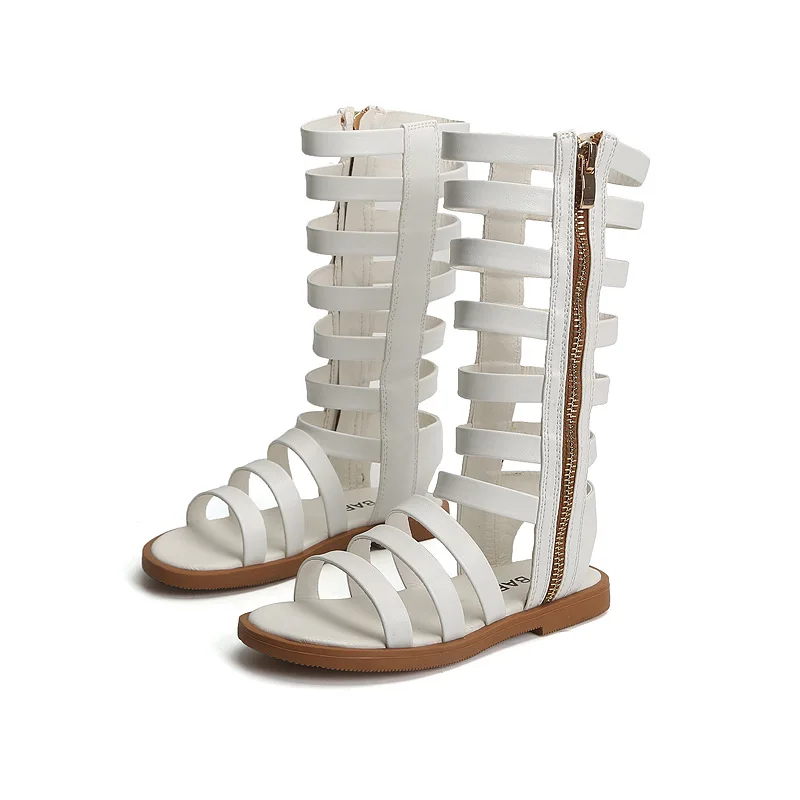 

New Summer Girl Roman Sandals Hollow Woven Sandals Princess Shoes Girls Fashion High Tube Soft Bottom Non-slip Shoes A598