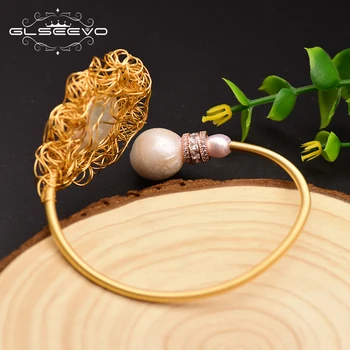 

XlentAg Original Design Natural Fresh Water Pearl Handmade Bangle For Women Wedding Gift Fine Jewlery Pulseras Mujer GB0137